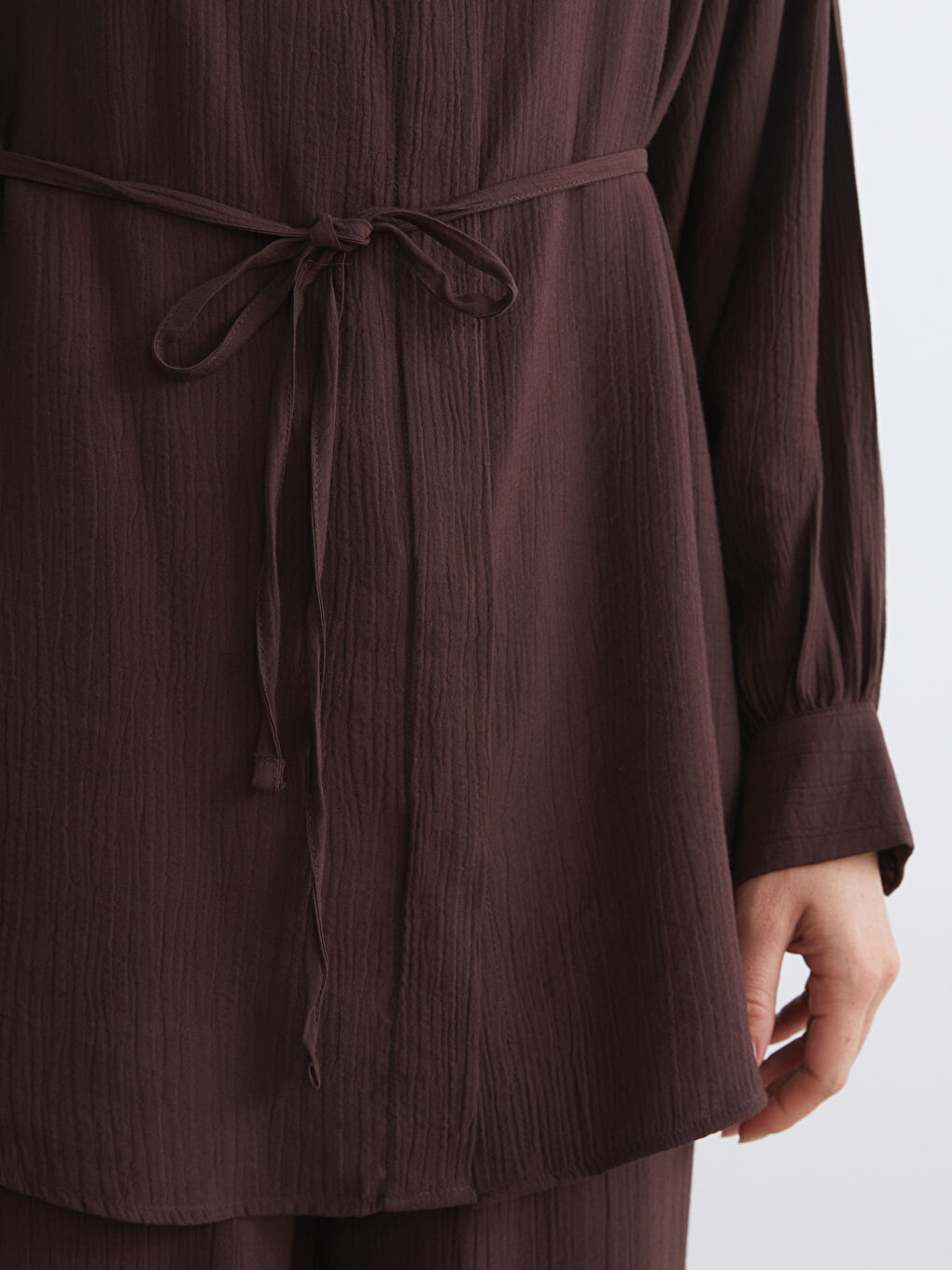 Kahverengi Dokulu Kadın Gömlek Tunik-3