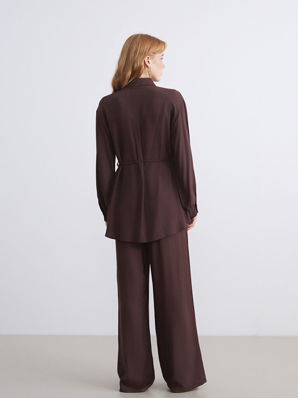 Kahverengi Dokulu Kadın Gömlek Tunik-4