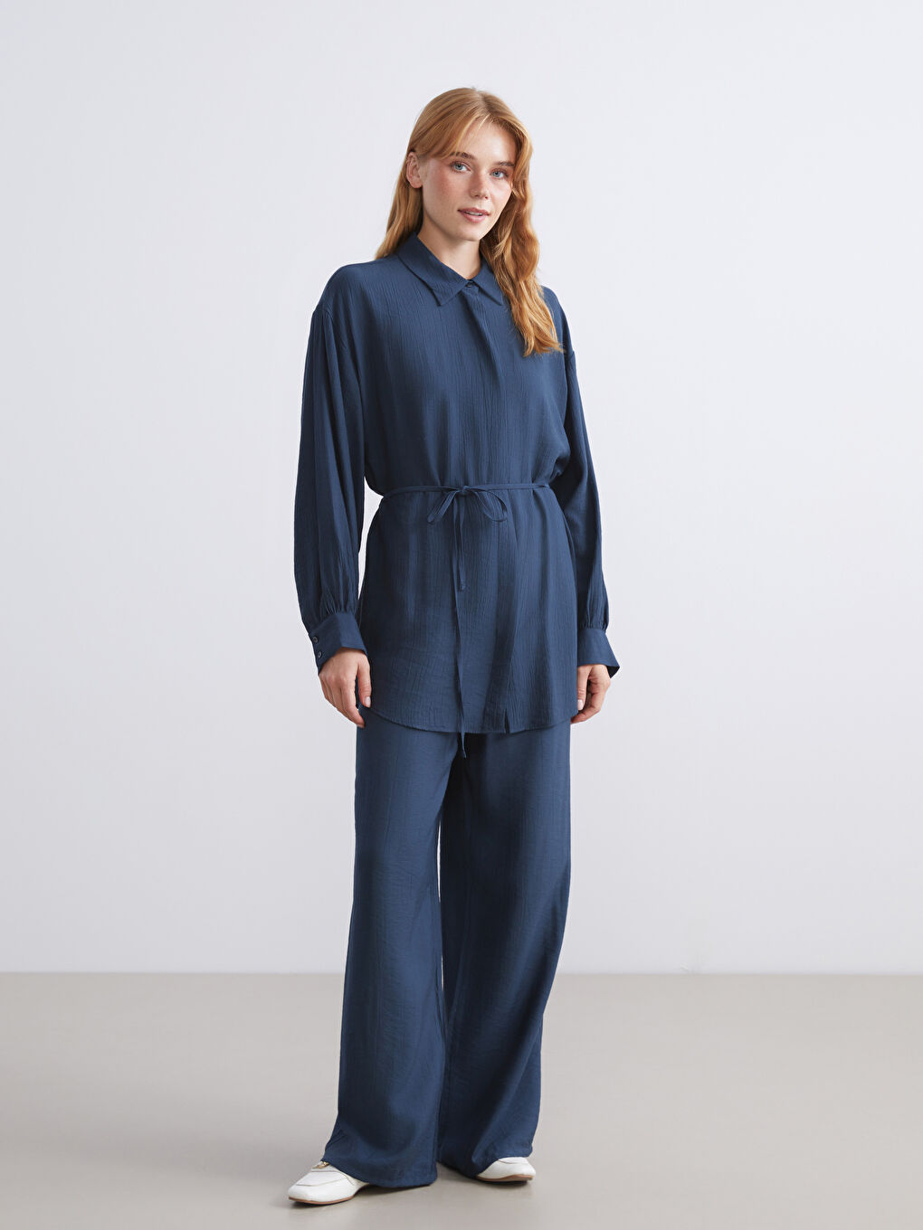 Lacivert Dokulu Kadın Gömlek Tunik-2