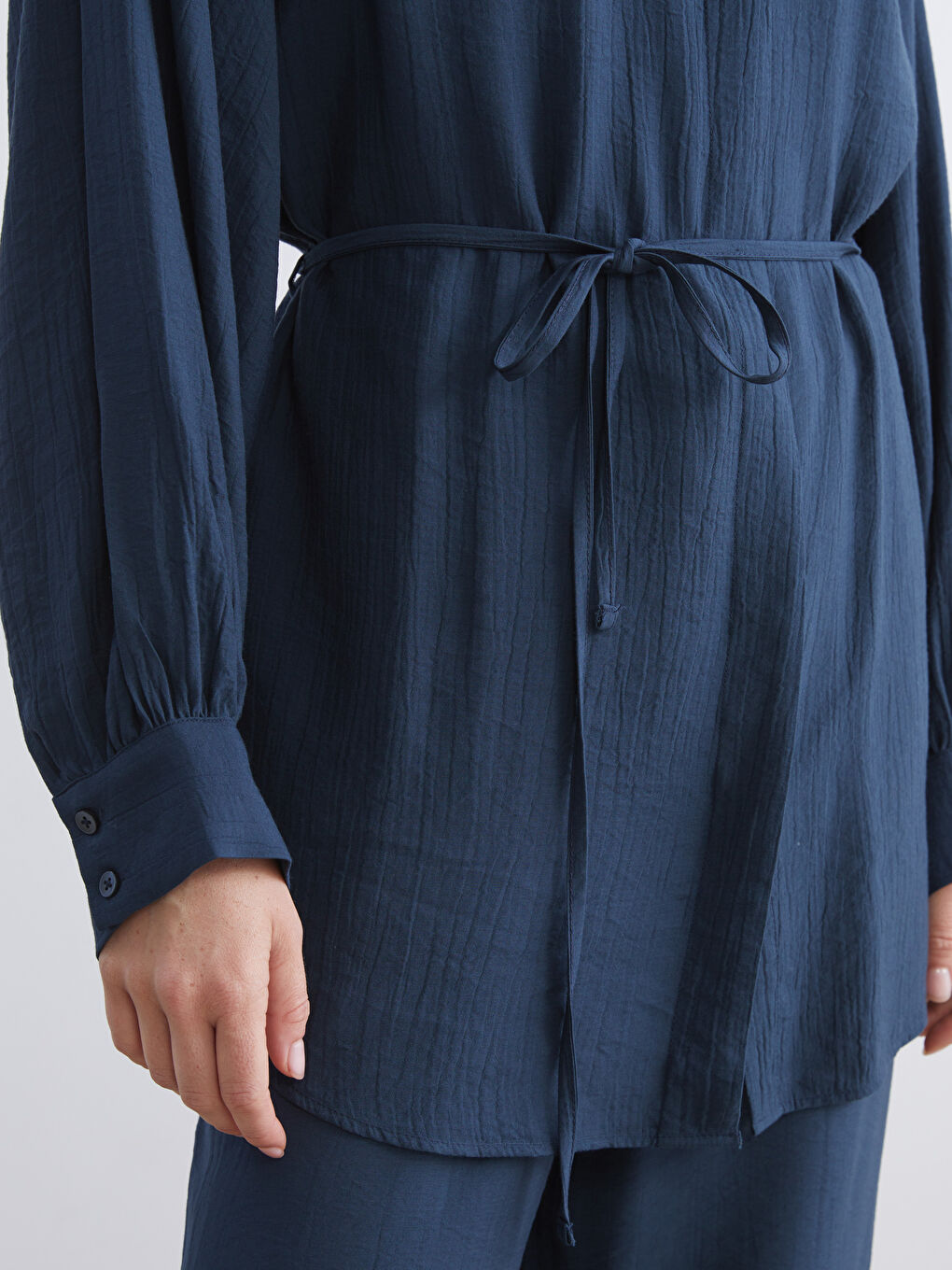 Lacivert Dokulu Kadın Gömlek Tunik-3