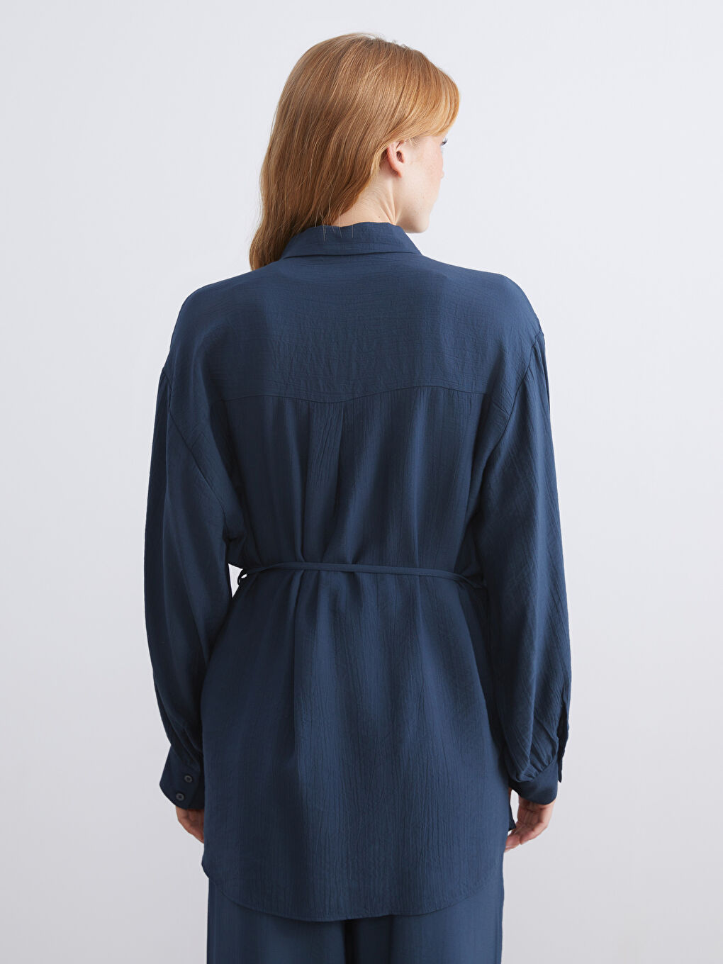 Lacivert Dokulu Kadın Gömlek Tunik-4