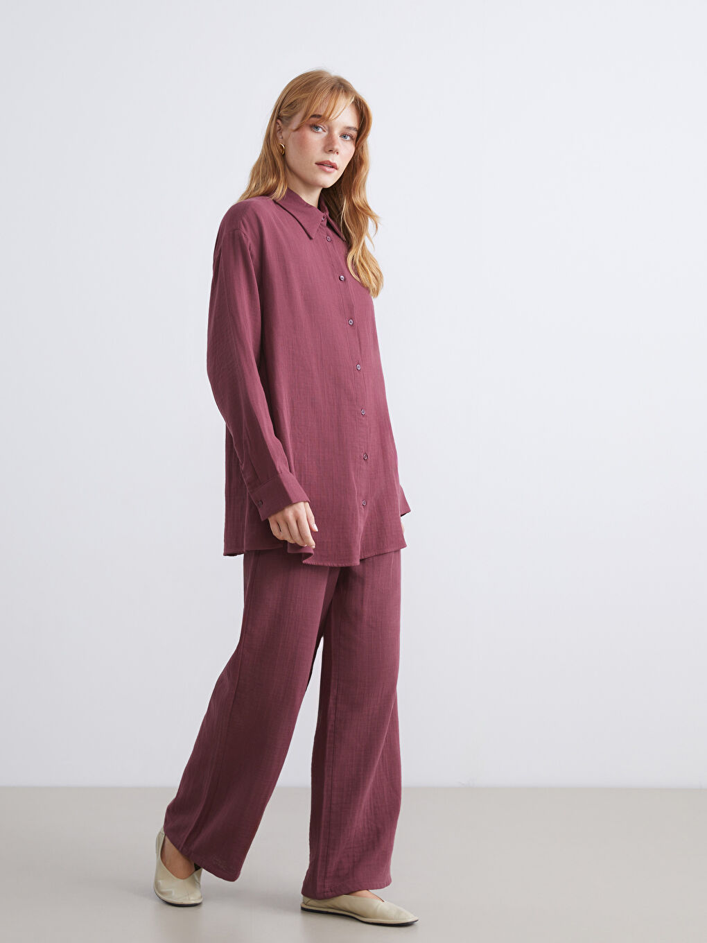 LCW مۆدێست تونیکی کراسی شۆڕ مەلمەل بۆ ژنان -W5H881Z8-HMB