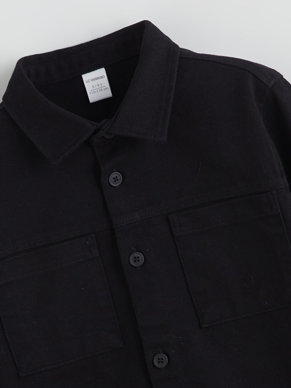 Siyah Basic Gabardin Uzun Kollu Erkek Çocuk Gömlek-1