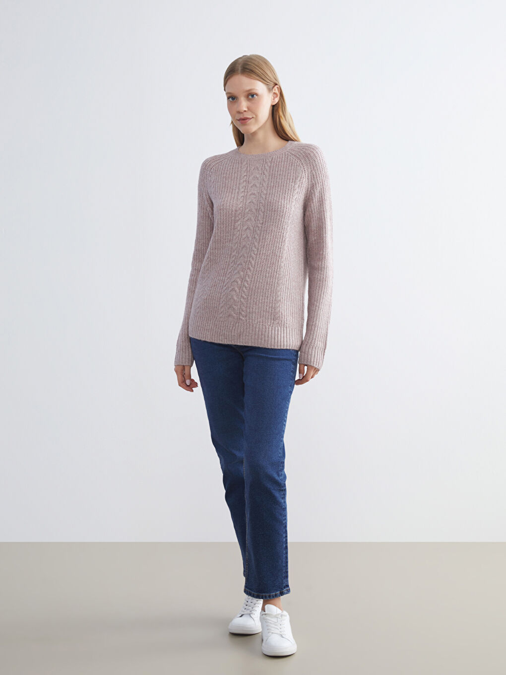 Crew Neck Self-Patterned Women's Knitwear Sweater-1