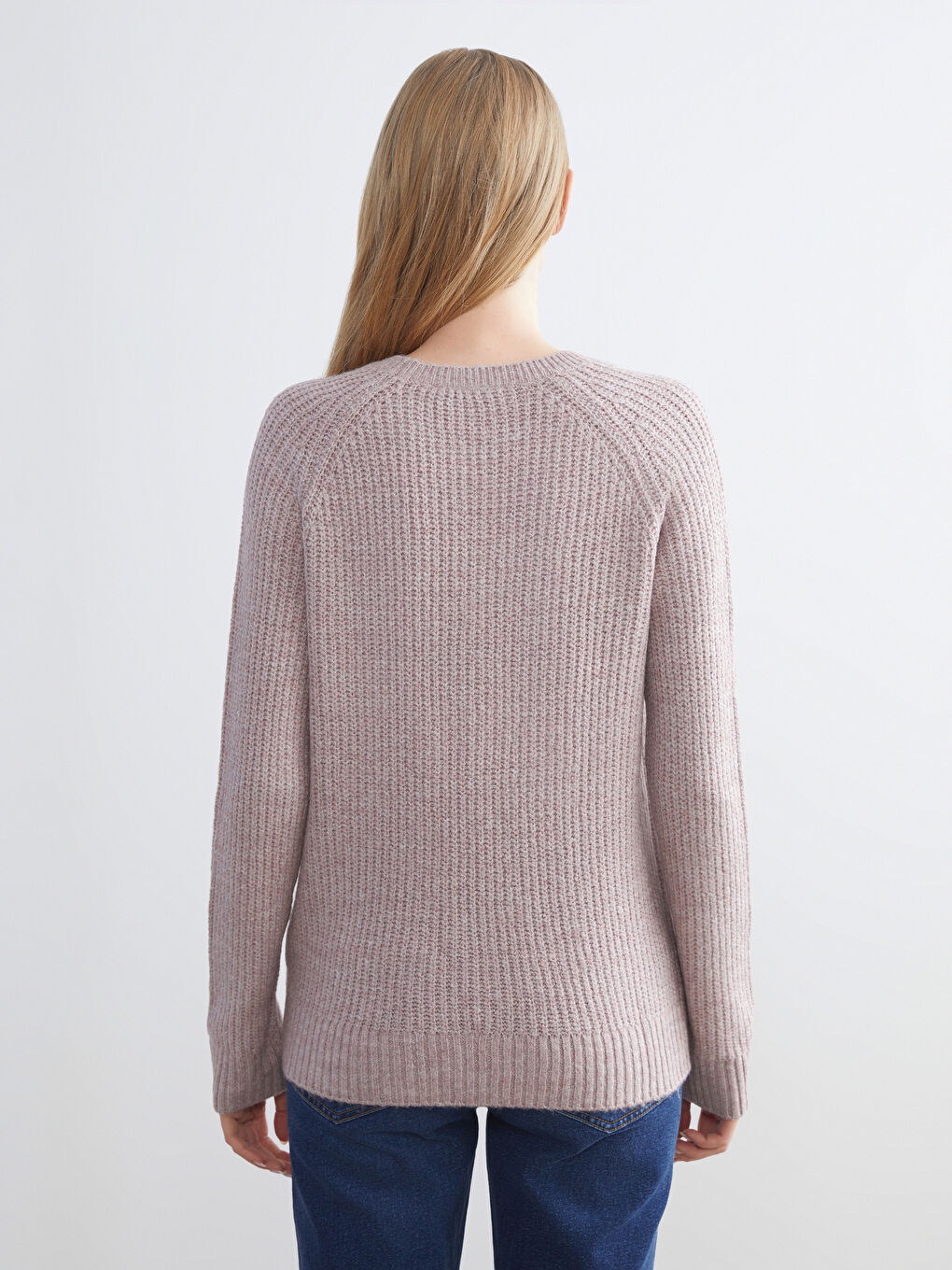 Crew Neck Self-Patterned Women's Knitwear Sweater-3