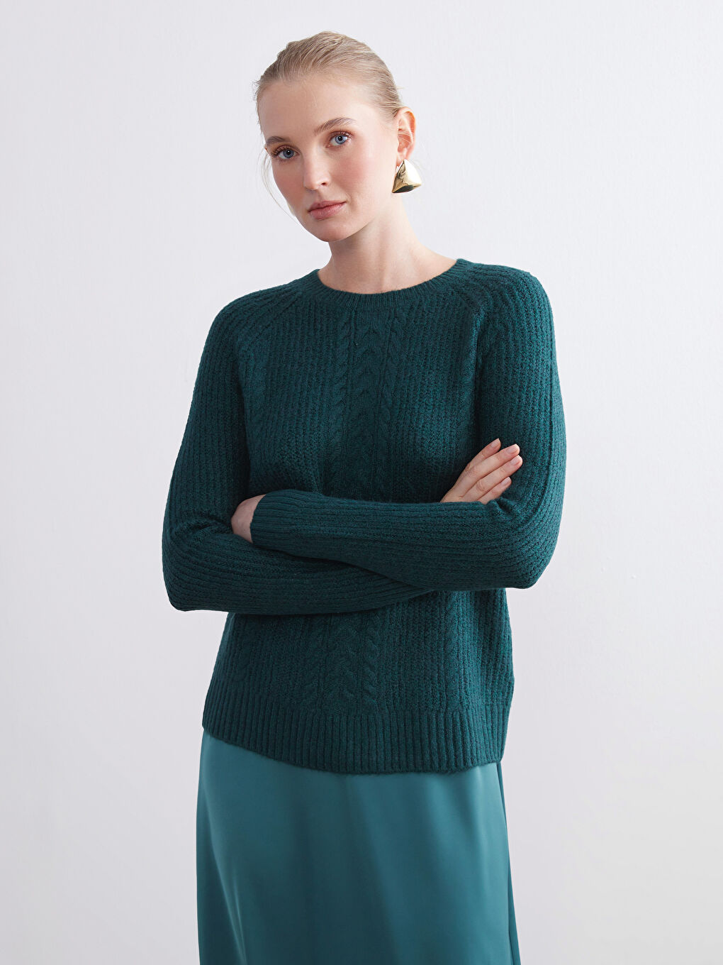 Crew Neck Self-Patterned Women's Knitwear Sweater