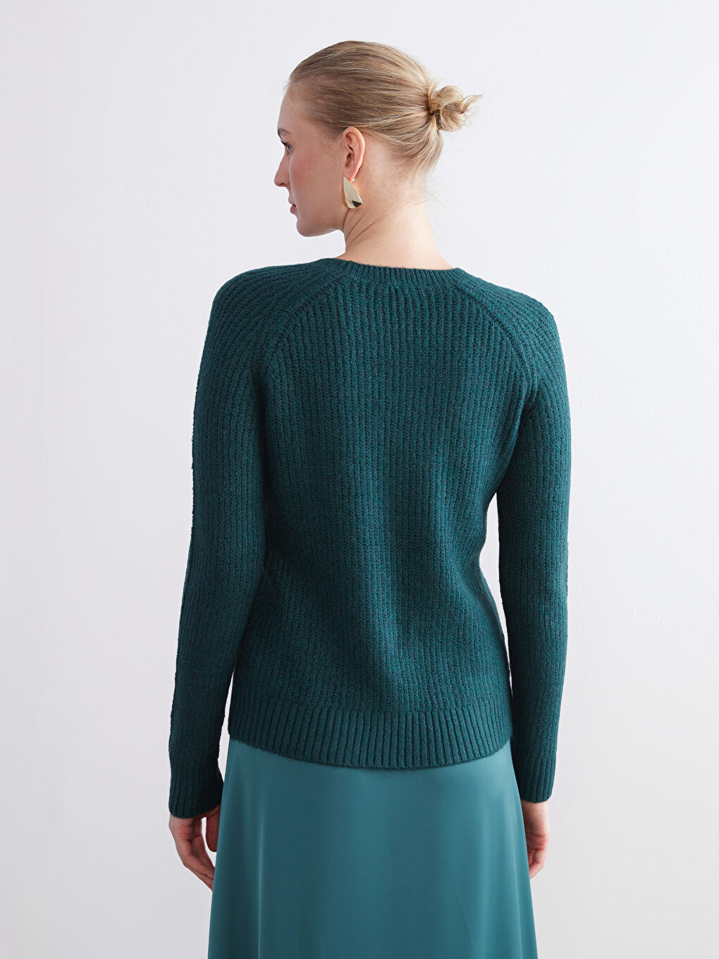 Crew Neck Self-Patterned Women's Knitwear Sweater-3