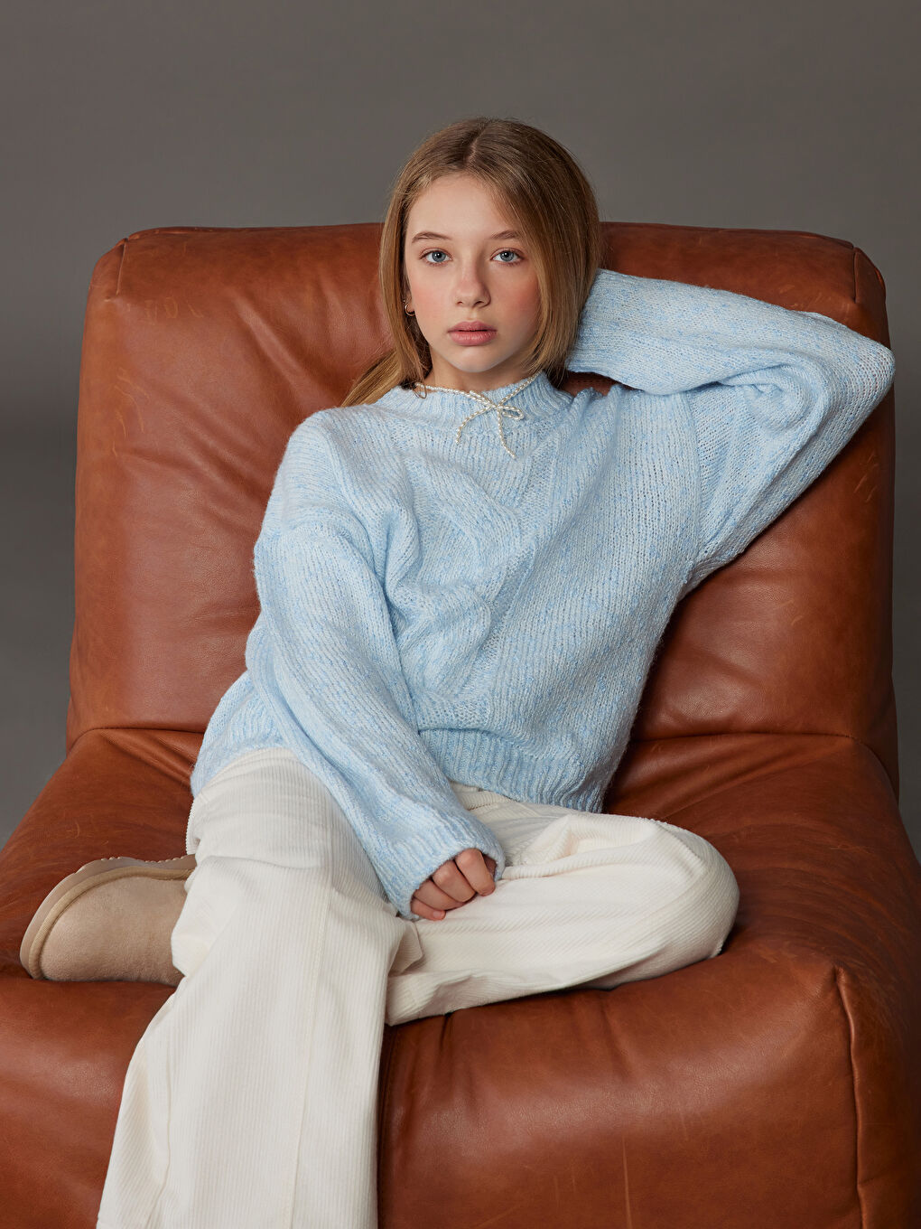 Crew Neck Girls' Knitwear Sweater