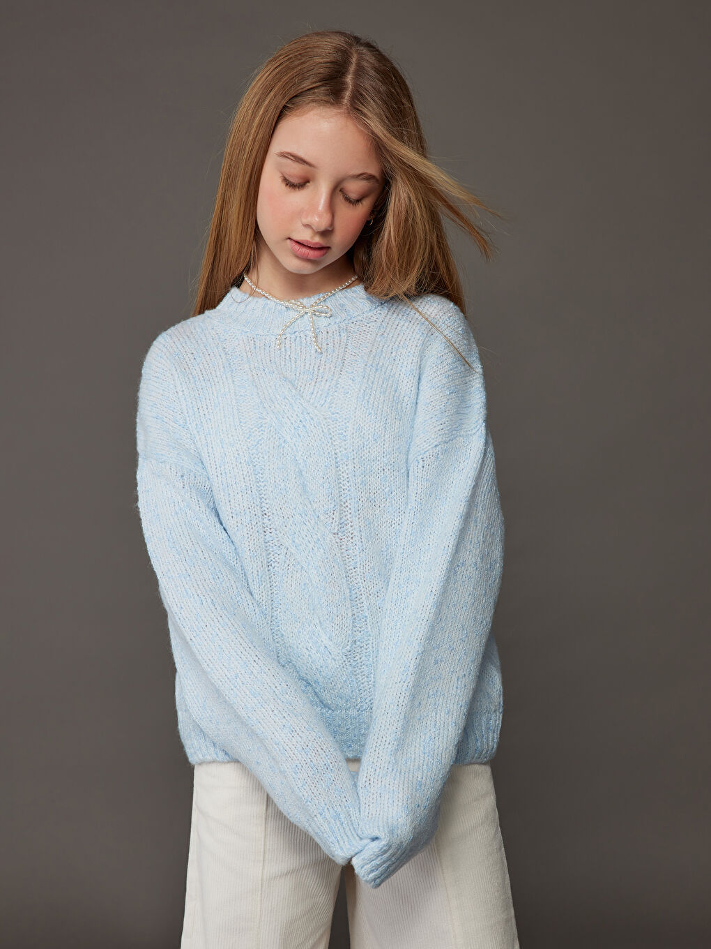 Crew Neck Girls' Knitwear Sweater-1