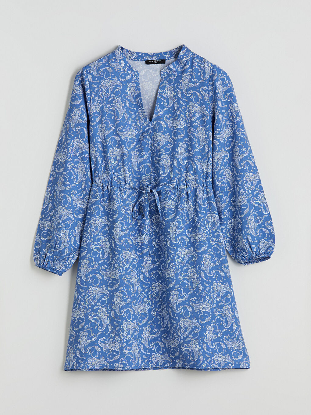 Mavi Kaçık Yaka Çiçekli Mini Elbise-5