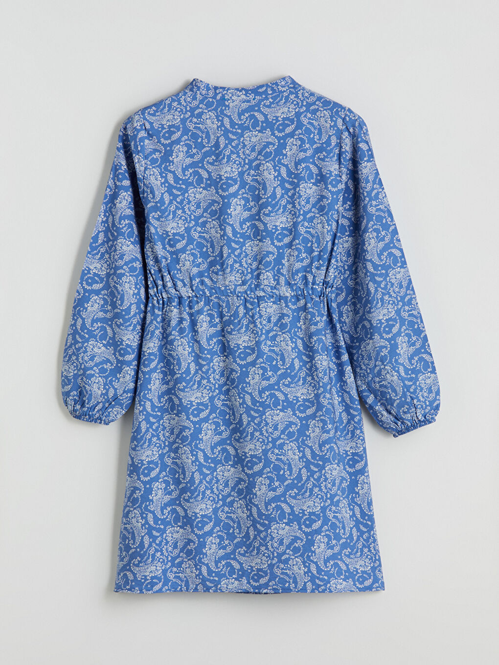 Mavi Kaçık Yaka Çiçekli Mini Elbise-6