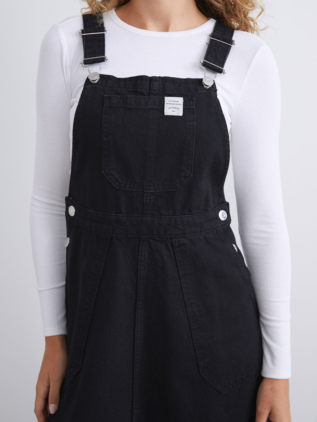 Siyah Kare Yaka Jean Salopet Elbise-3