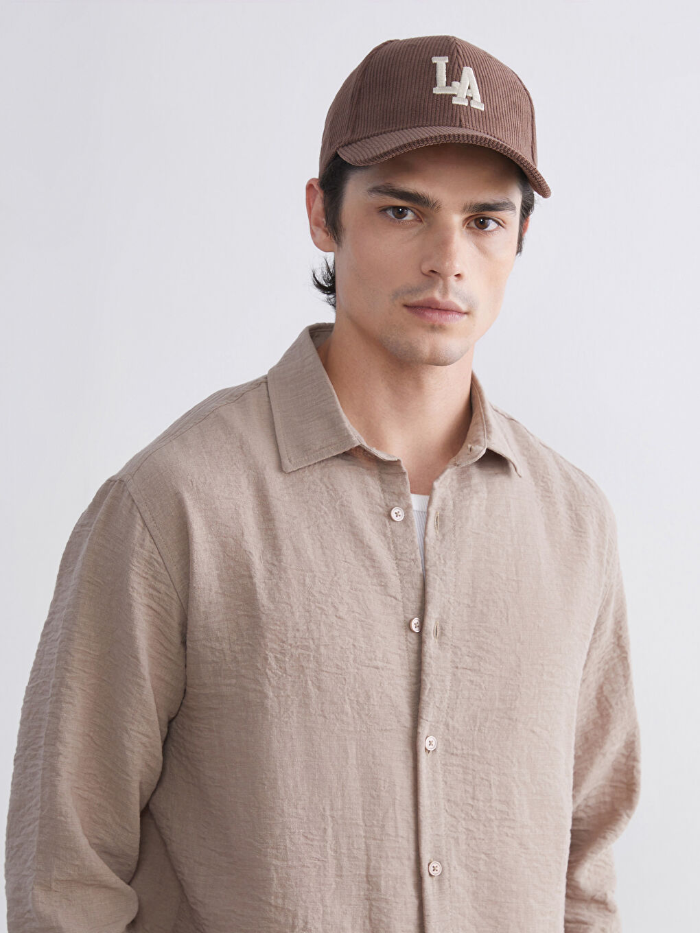 Kahverengi LA Nakışlı Erkek Kep Şapka