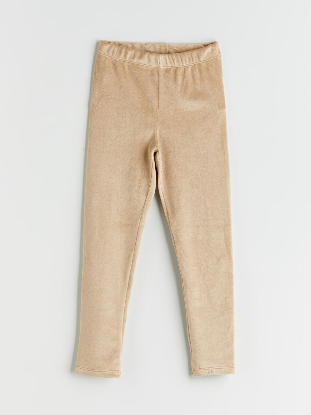 Bej Beli Lastikli Kadife Kız Çocuk Tayt