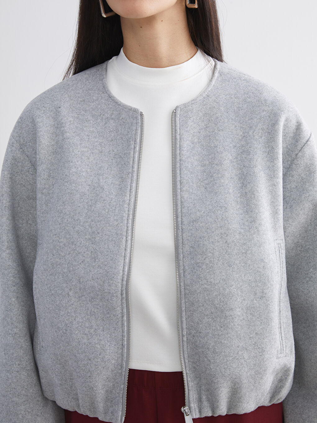 Gri Bisiklet Yaka Kadın Kaşe Ceket-2