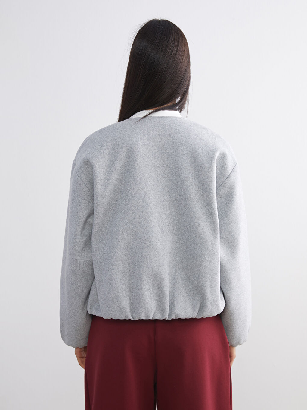 Gri Bisiklet Yaka Kadın Kaşe Ceket-4