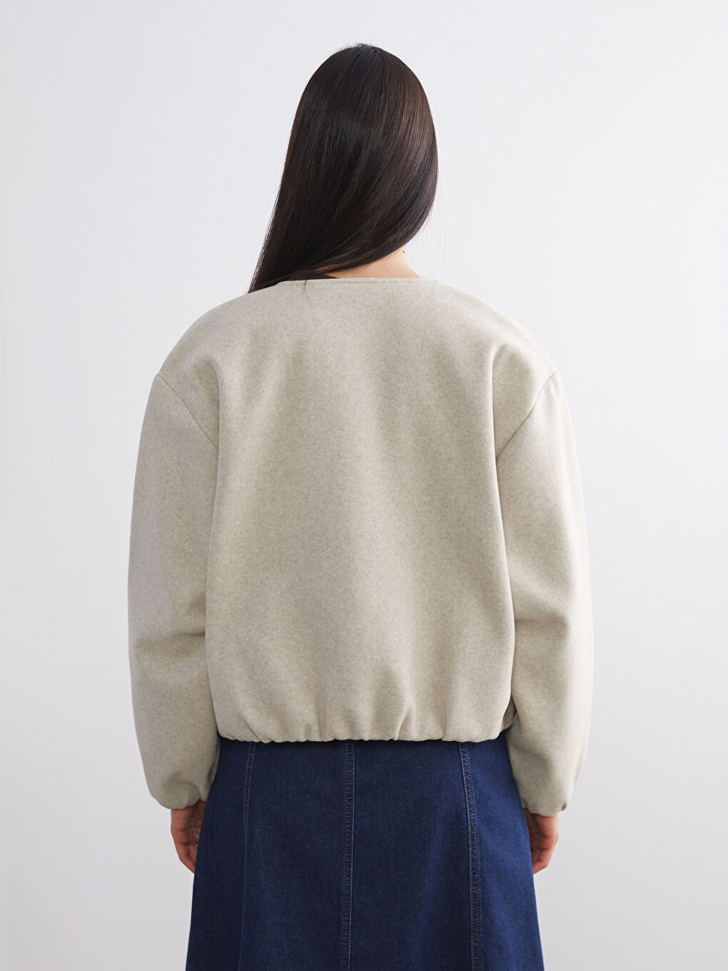 Bej Bisiklet Yaka Kadın Kaşe Ceket-4