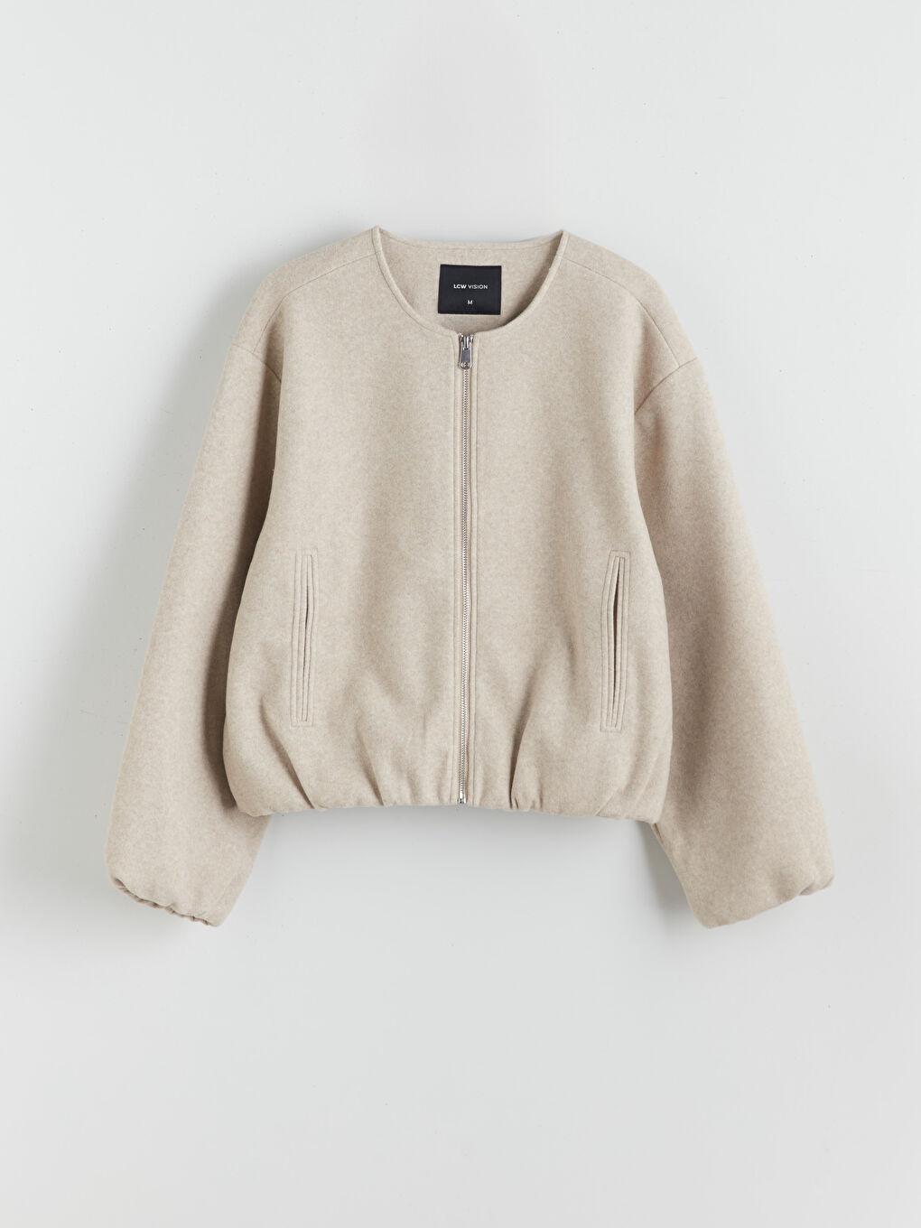 Bej Bisiklet Yaka Kadın Kaşe Ceket-5