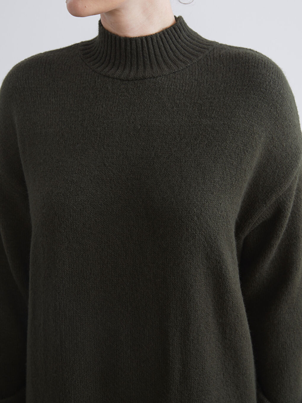 Haki Dik Yaka Triko Elbise-2