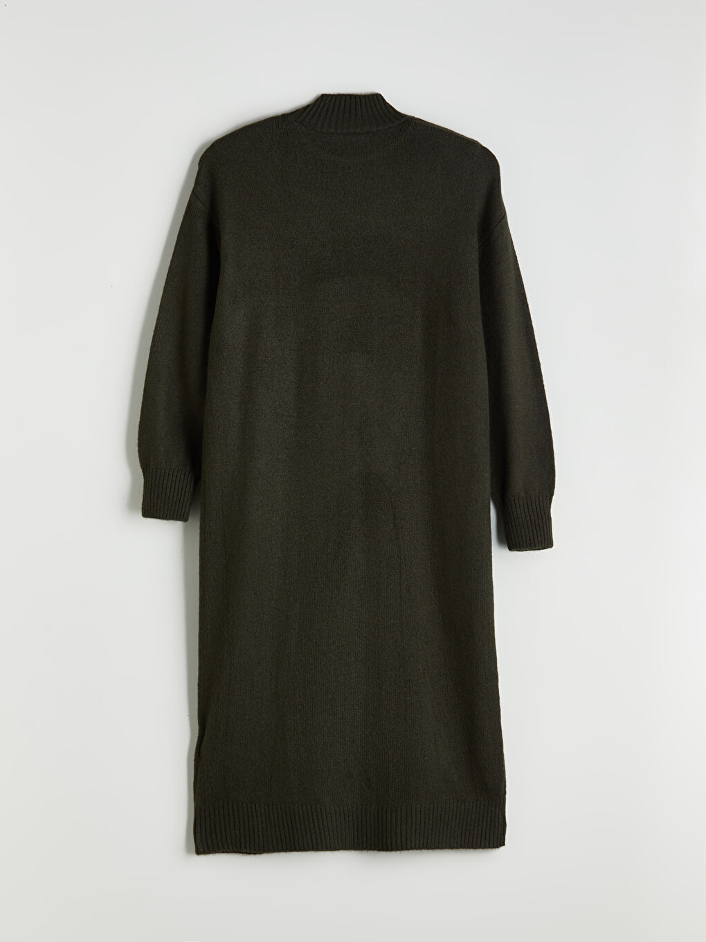 Haki Dik Yaka Triko Elbise-5