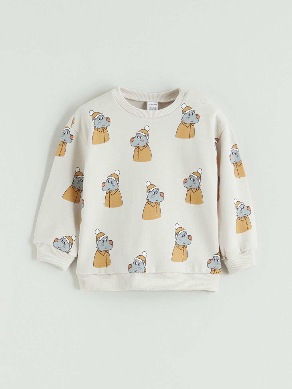 Bej Baskılı Erkek Bebek Sweatshirt ve Pantolon-1