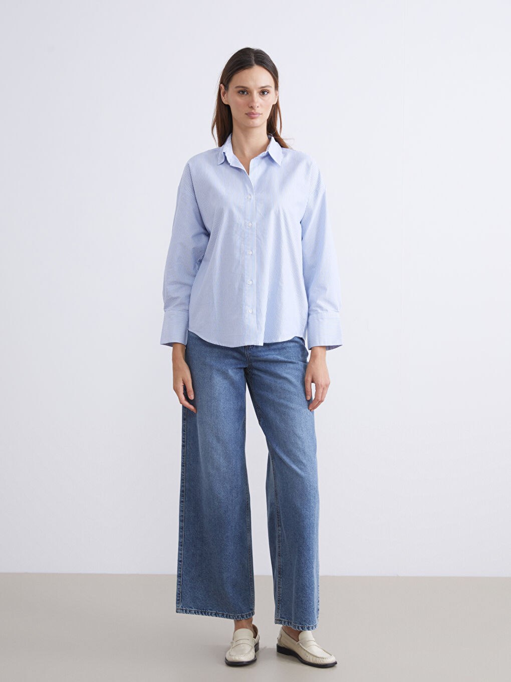 قميص نساء مخطط واسع صبّاط أكسفورد-1