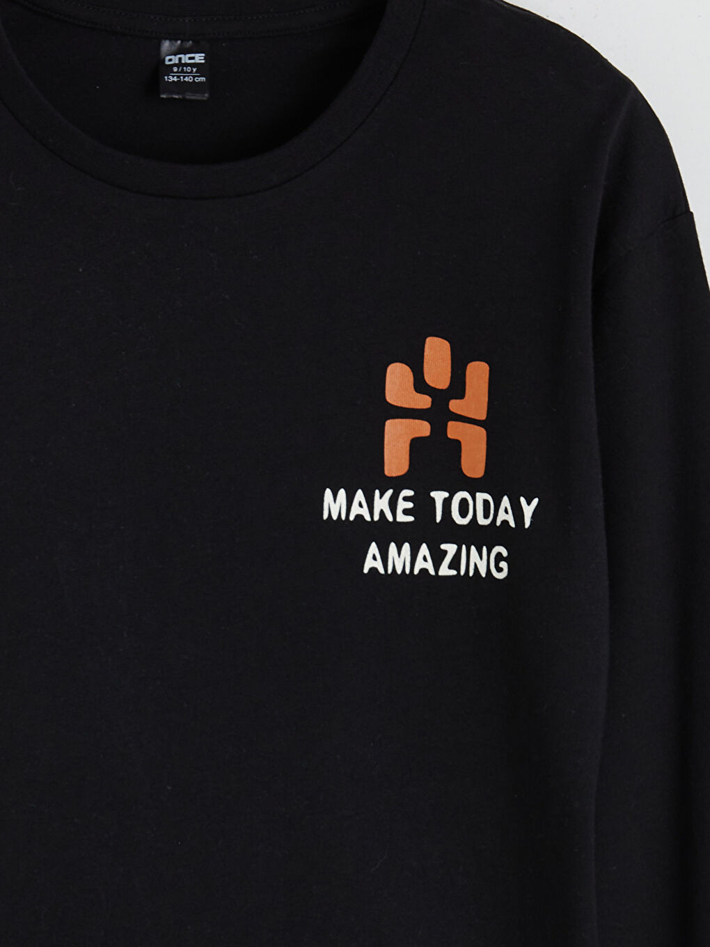 Siyah Bisiklet Yaka Baskılı Erkek Çocuk Pijama Üst-3