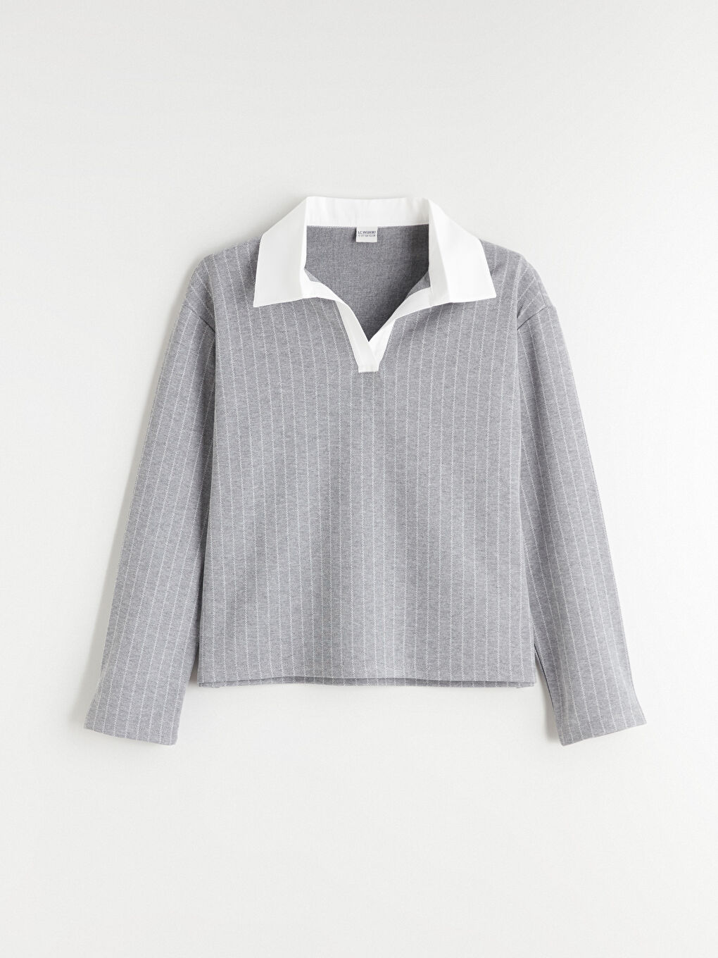 Gri Polo Yaka Çizgili Kız Çocuk Sweatshirt