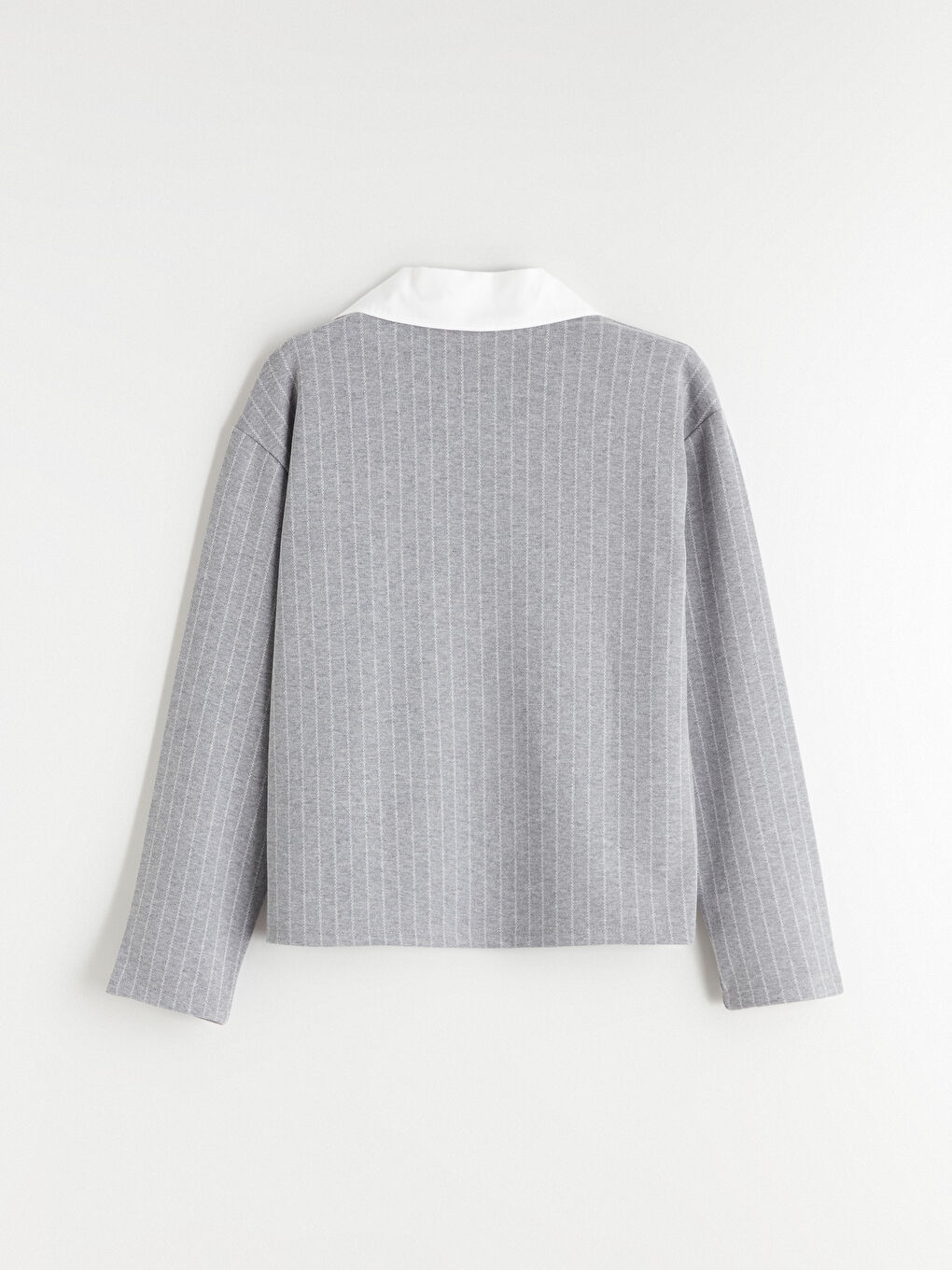 Gri Polo Yaka Çizgili Kız Çocuk Sweatshirt-1