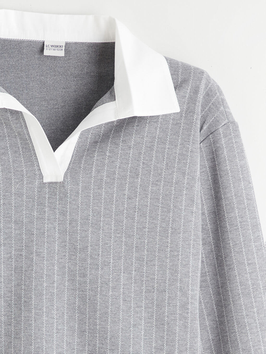 Gri Polo Yaka Çizgili Kız Çocuk Sweatshirt-2