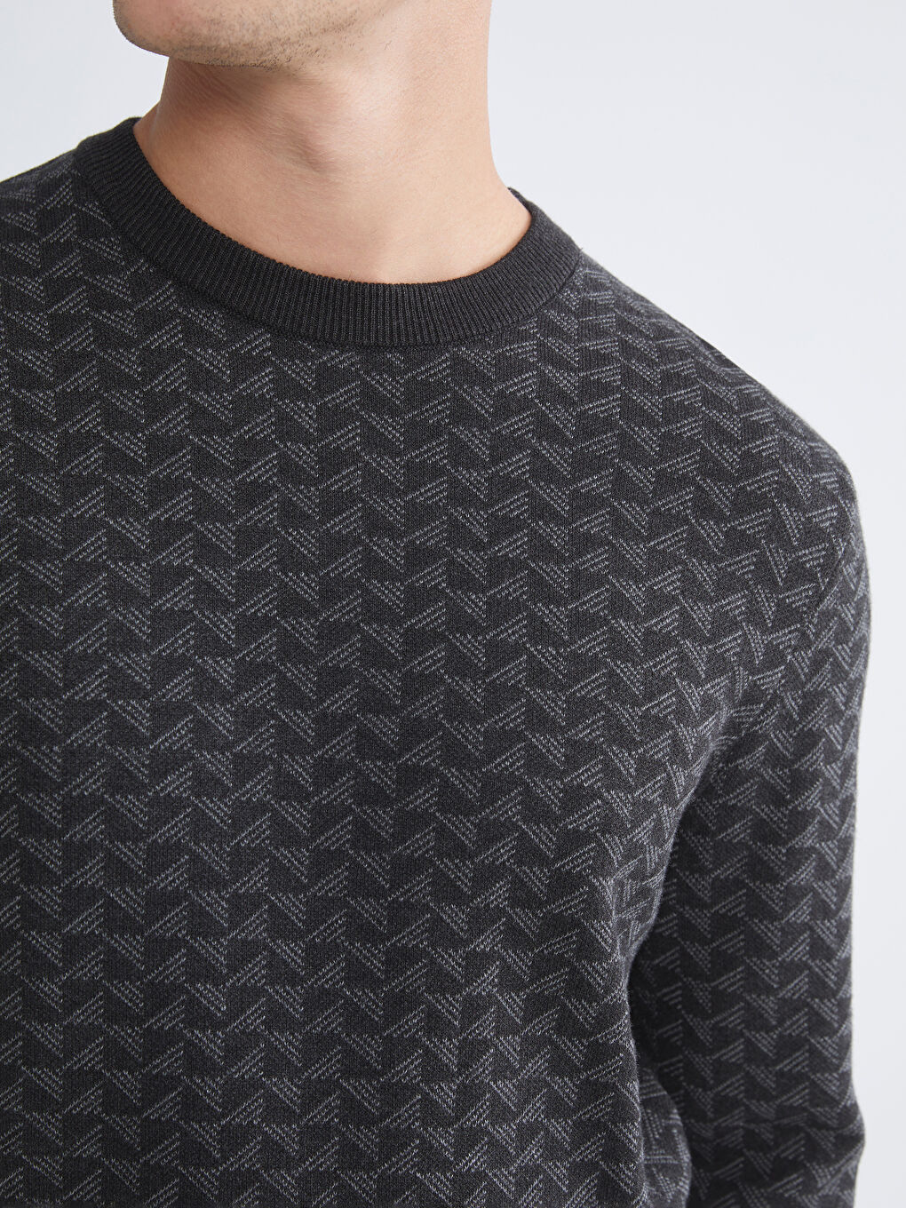 Antrasit Bisiklet Yaka Desenli Erkek Triko Kazak-2