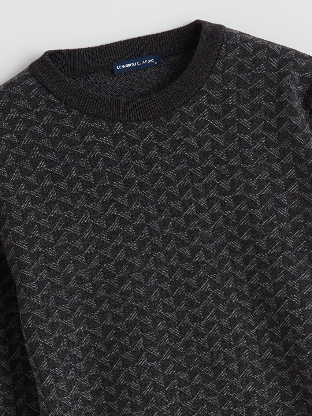 Antrasit Bisiklet Yaka Desenli Erkek Triko Kazak-5