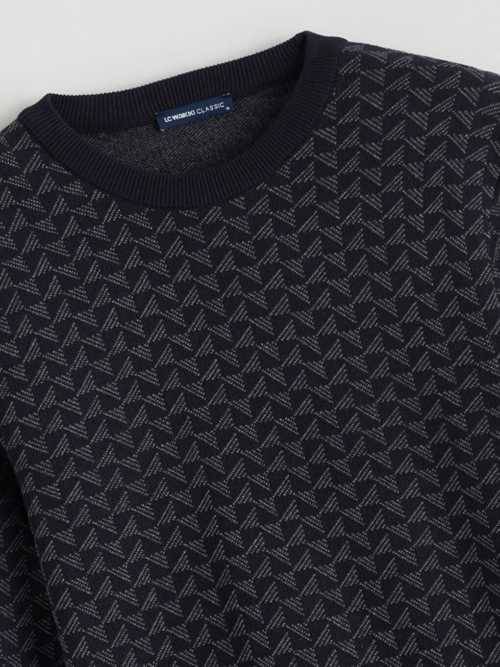 Lacivert Bisiklet Yaka Desenli Erkek Triko Kazak-5