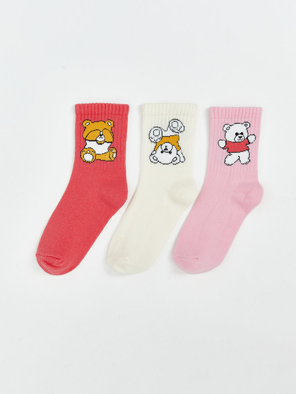 Pembe Ayı Baskılı Kız Çocuk Soket Çorap 3'lü