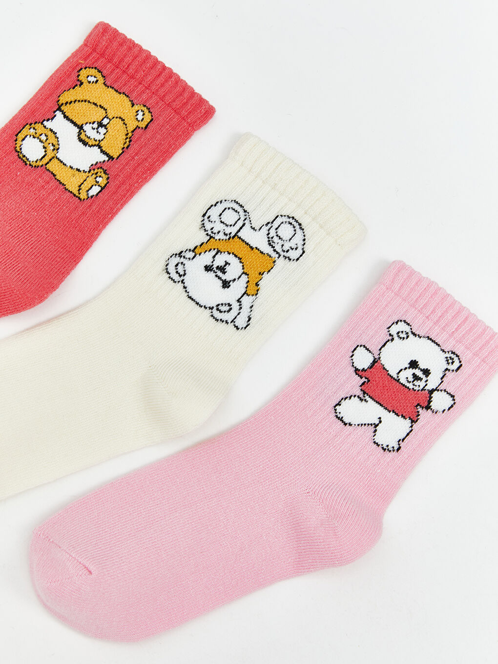 Pembe Ayı Baskılı Kız Çocuk Soket Çorap 3'lü-1