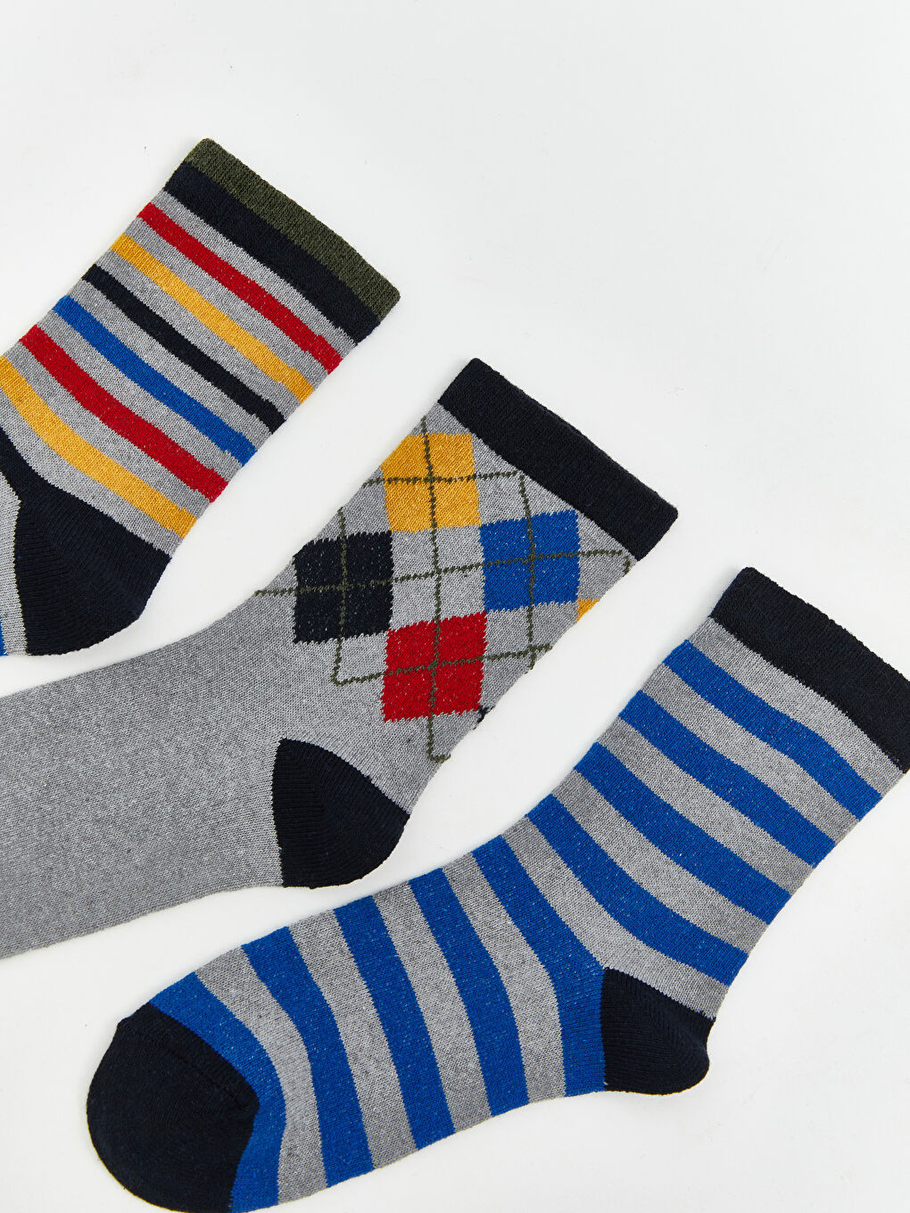 Gri Desenli Erkek Çocuk Soket Çorap 3'lü-1