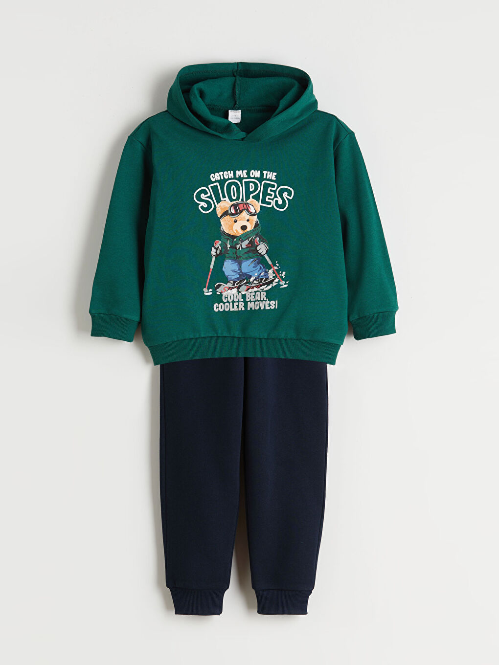 Yeşil Kapüşonlu Erkek Çocuk Sweatshirt ve Eşofman Altı