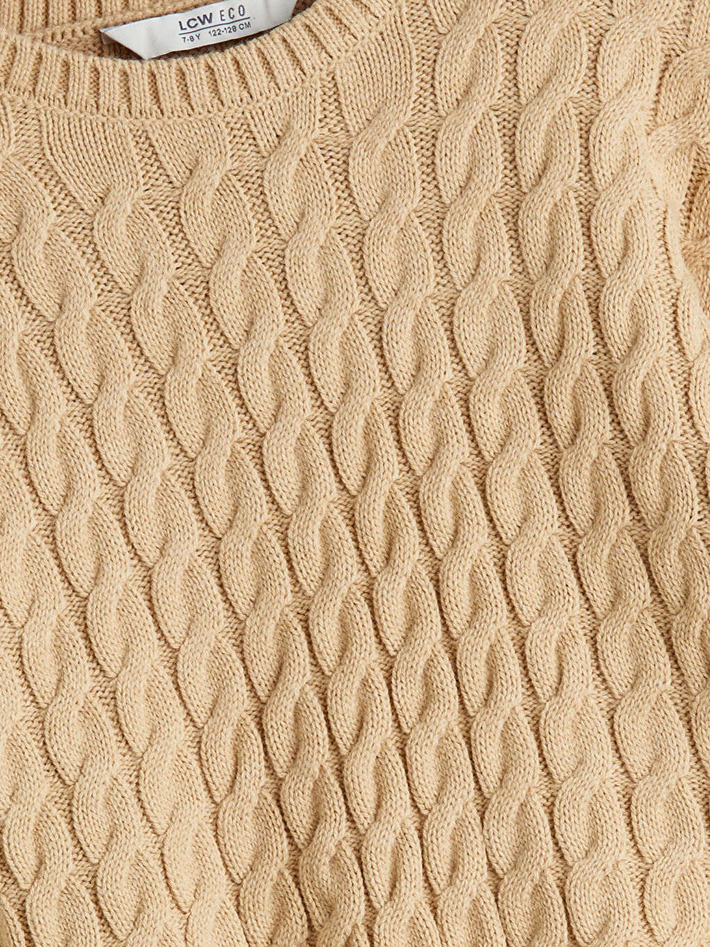 Bej Bisiklet Yaka Kız Çocuk Triko Kazak-1