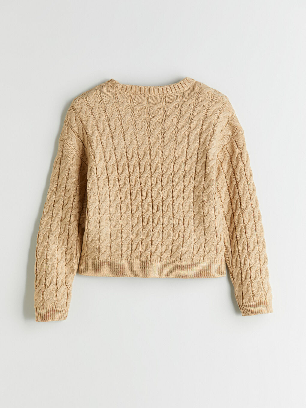 Bej Bisiklet Yaka Kız Çocuk Triko Kazak-2