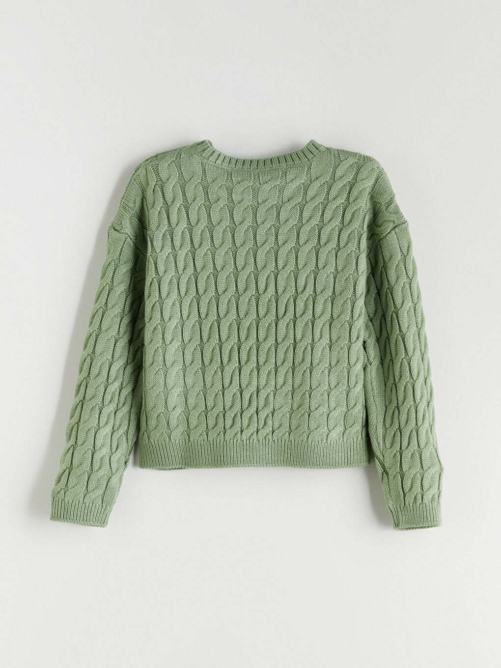 Yeşil Bisiklet Yaka Kız Çocuk Triko Kazak-2