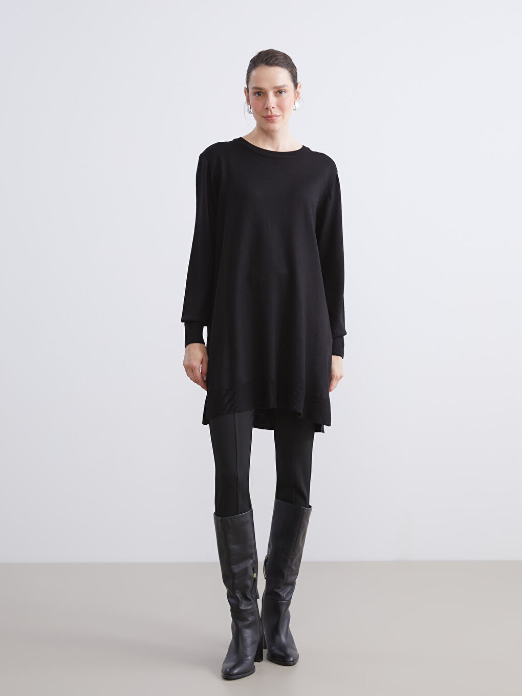 Crew Neck Women's Knitwear Tunic-1