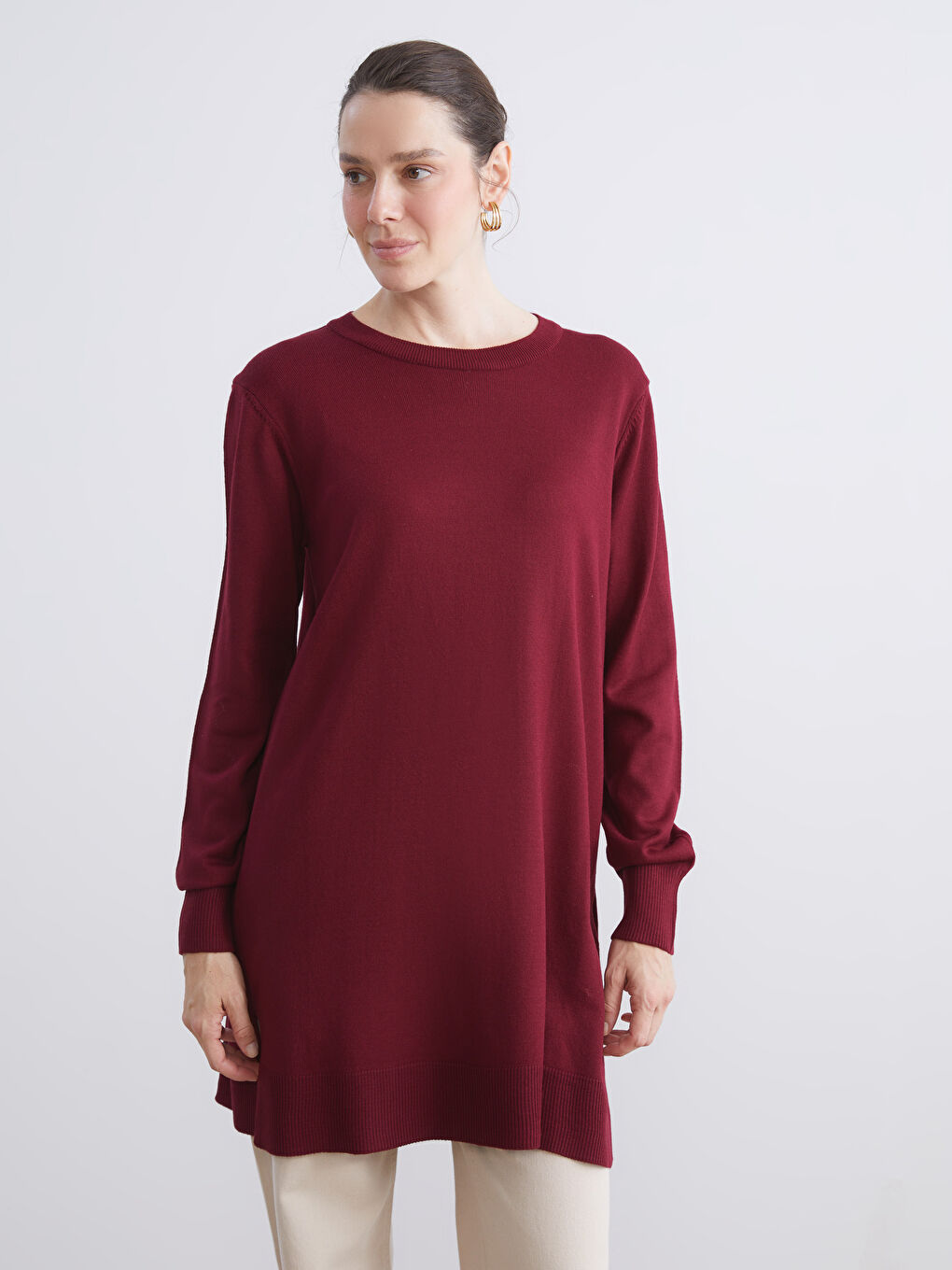 Crew Neck Women's Knitwear Tunic
