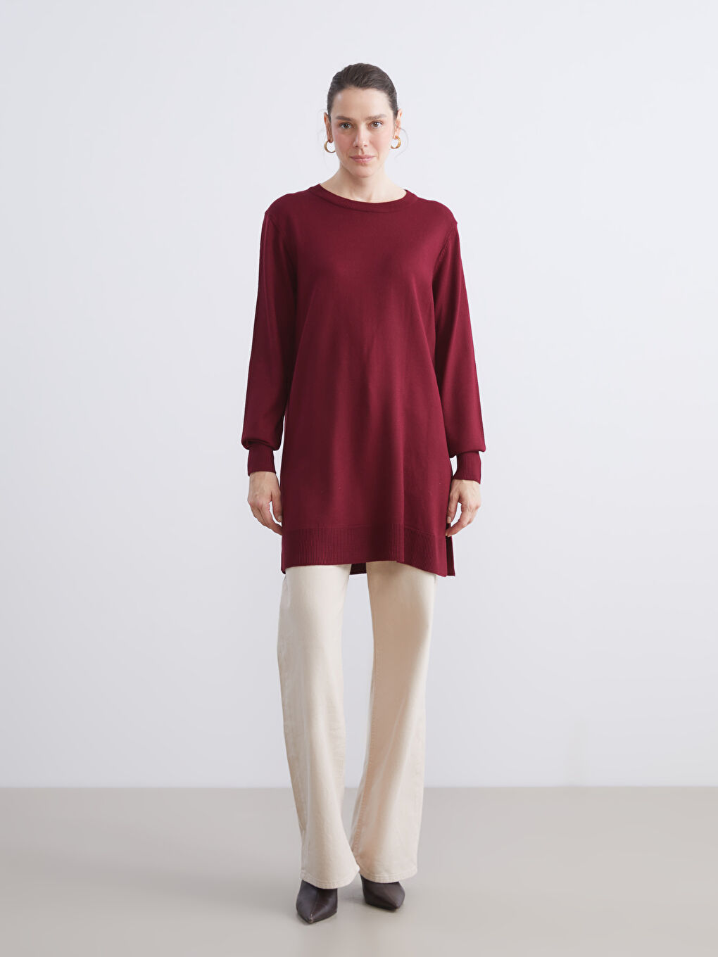 Crew Neck Women's Knitwear Tunic-1