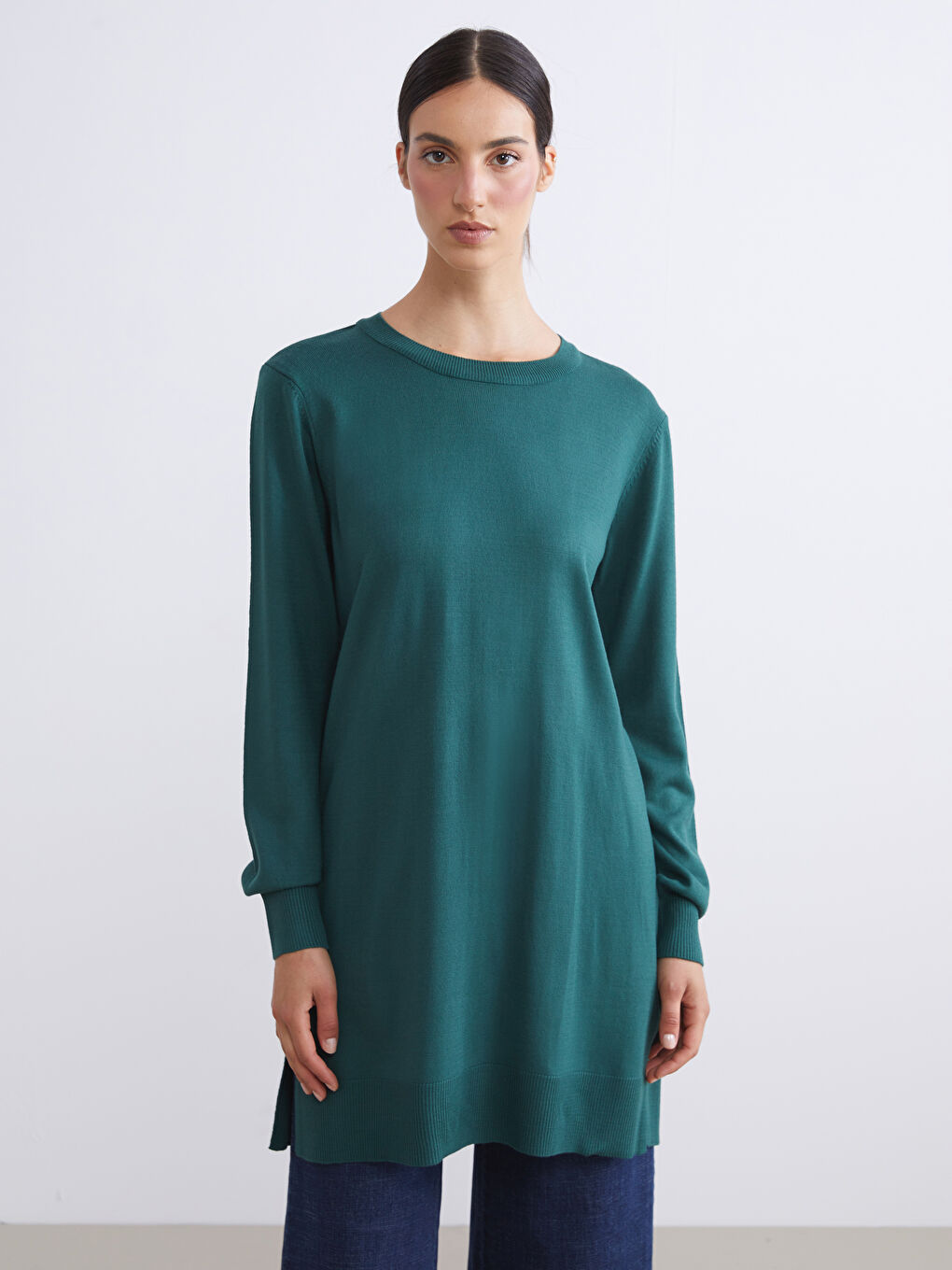 Crew Neck Women's Knitwear Tunic