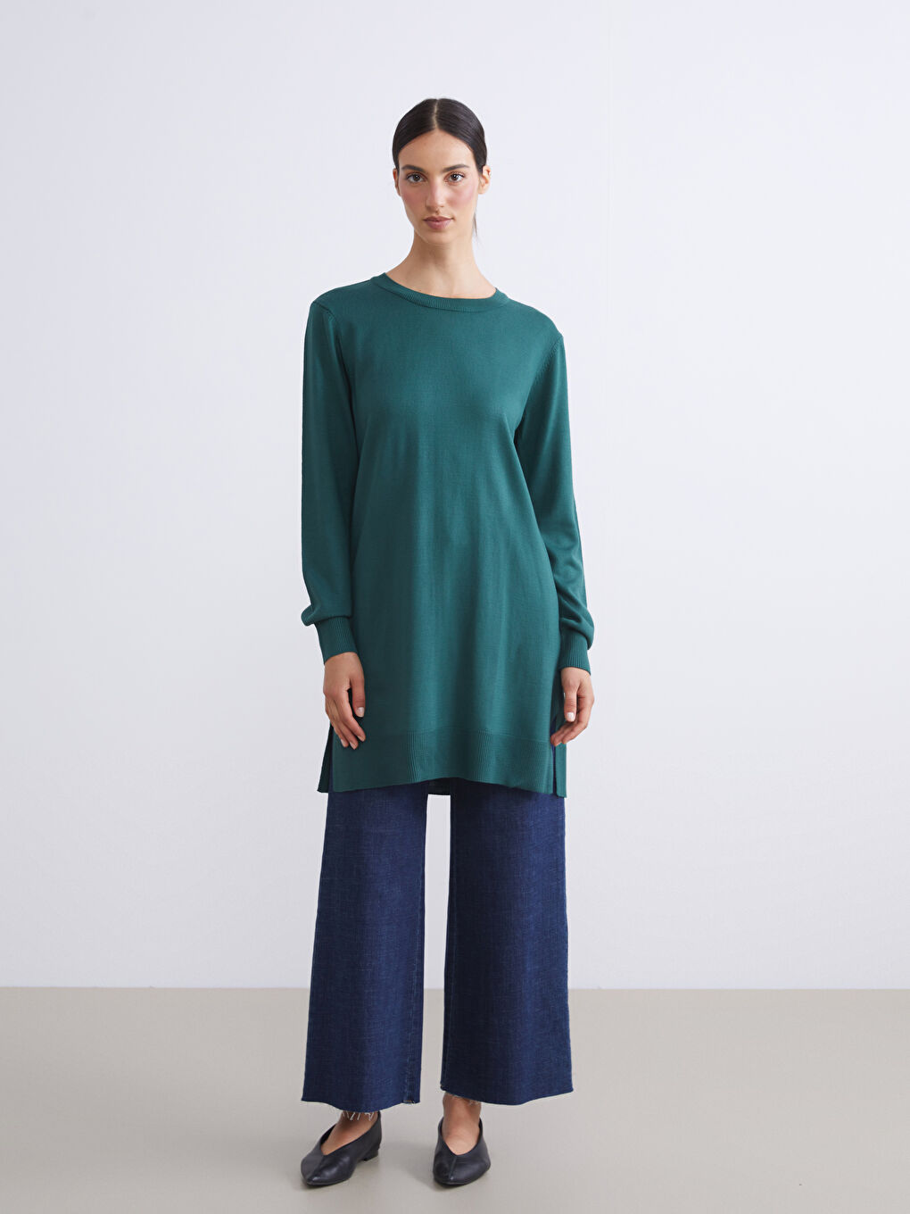 Crew Neck Women's Knitwear Tunic-1