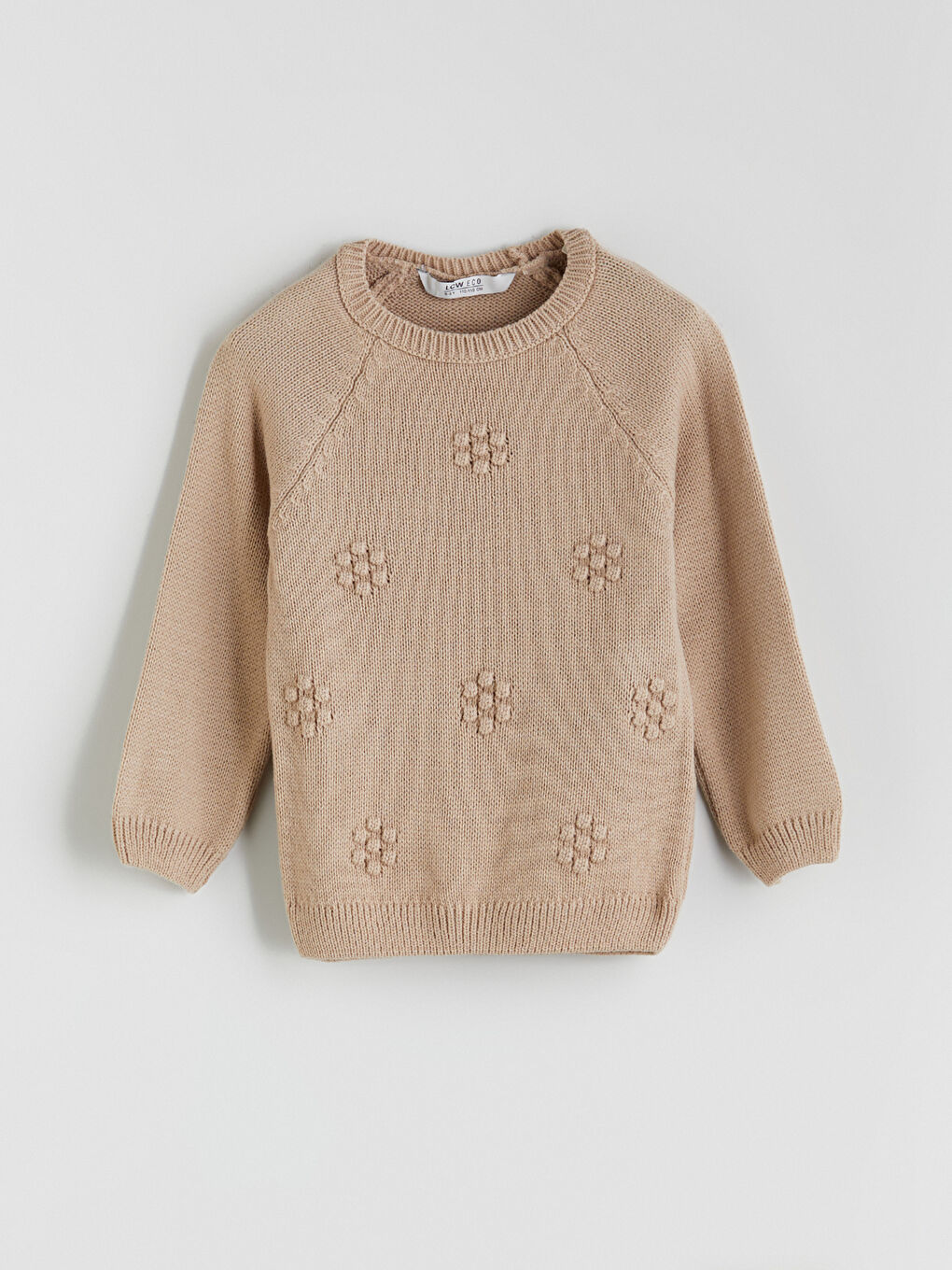 Bej Bisiklet Yaka Kız Çocuk Triko Kazak