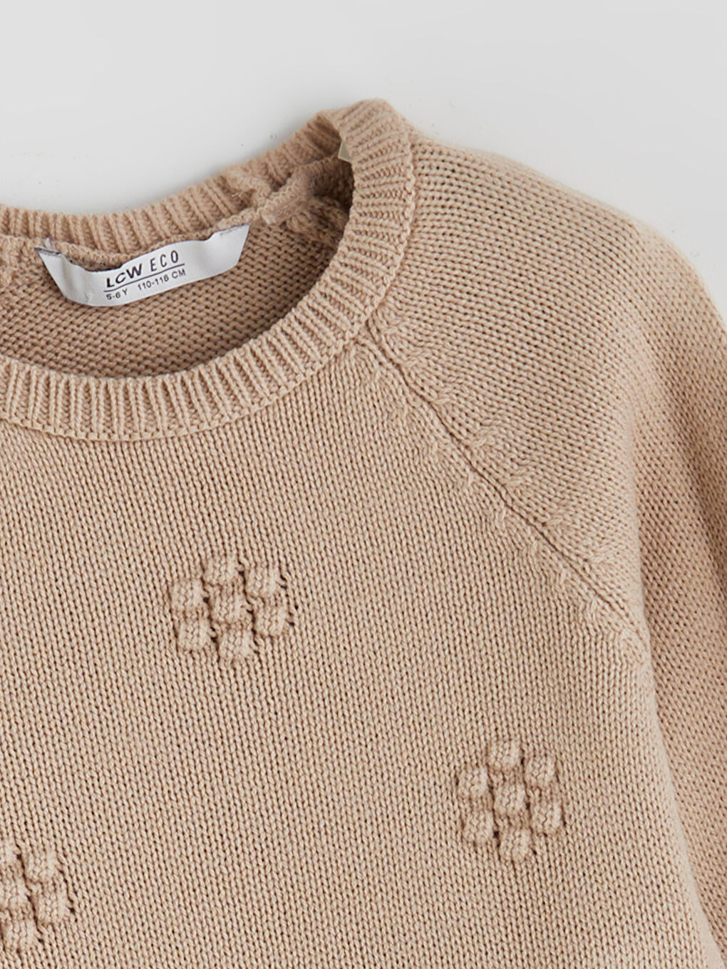 Bej Bisiklet Yaka Kız Çocuk Triko Kazak-1