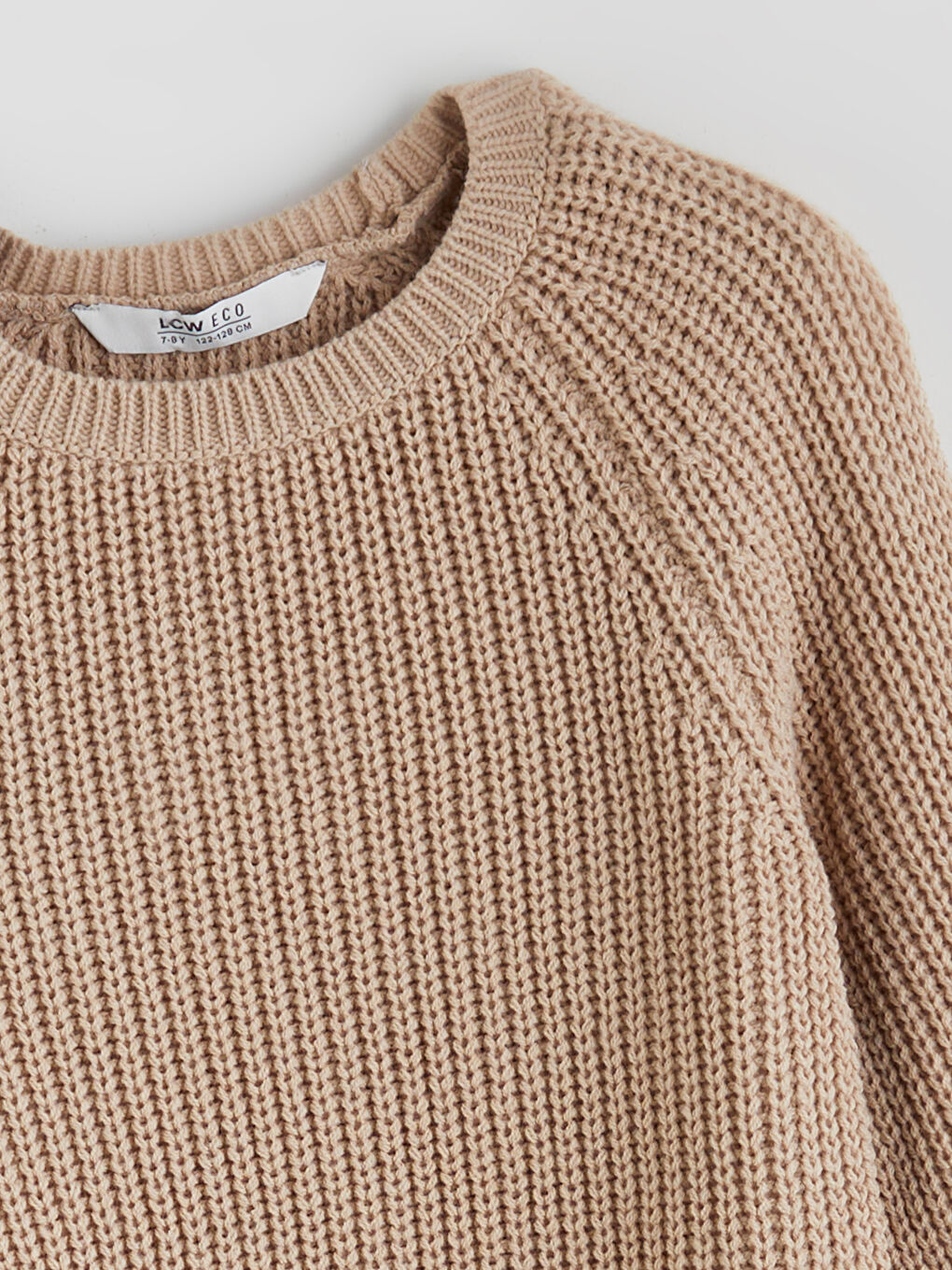 Bej Bisiklet Yaka Kız Çocuk Triko Kazak-1