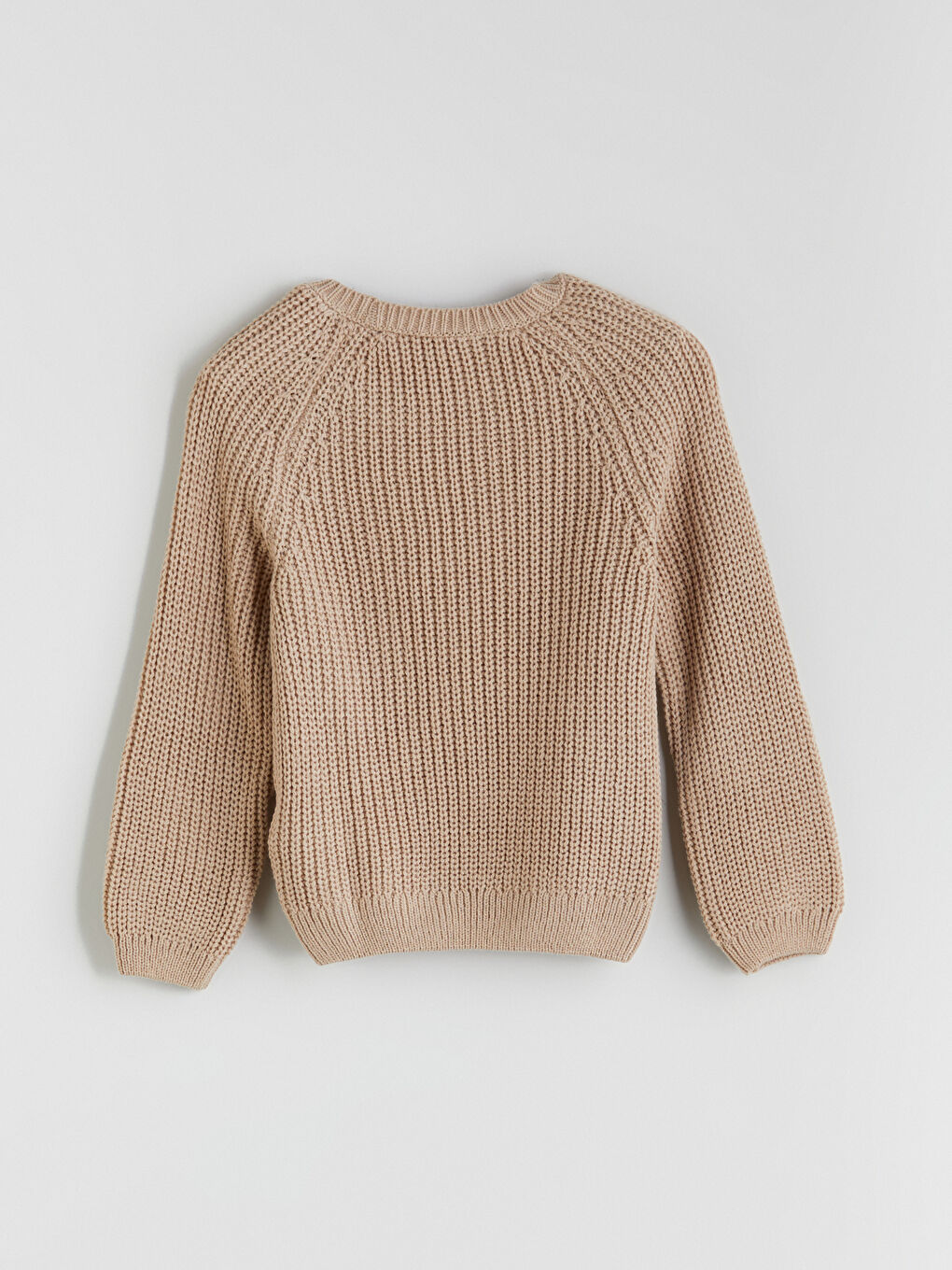 Bej Bisiklet Yaka Kız Çocuk Triko Kazak-2