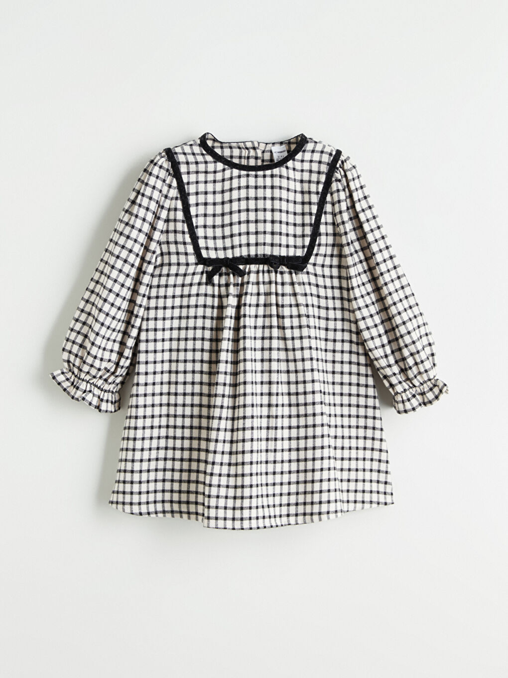 LCW Kids Crew Neck Check Pattern Long Sleeve Girl Dress -W5HB76Z1-LKX